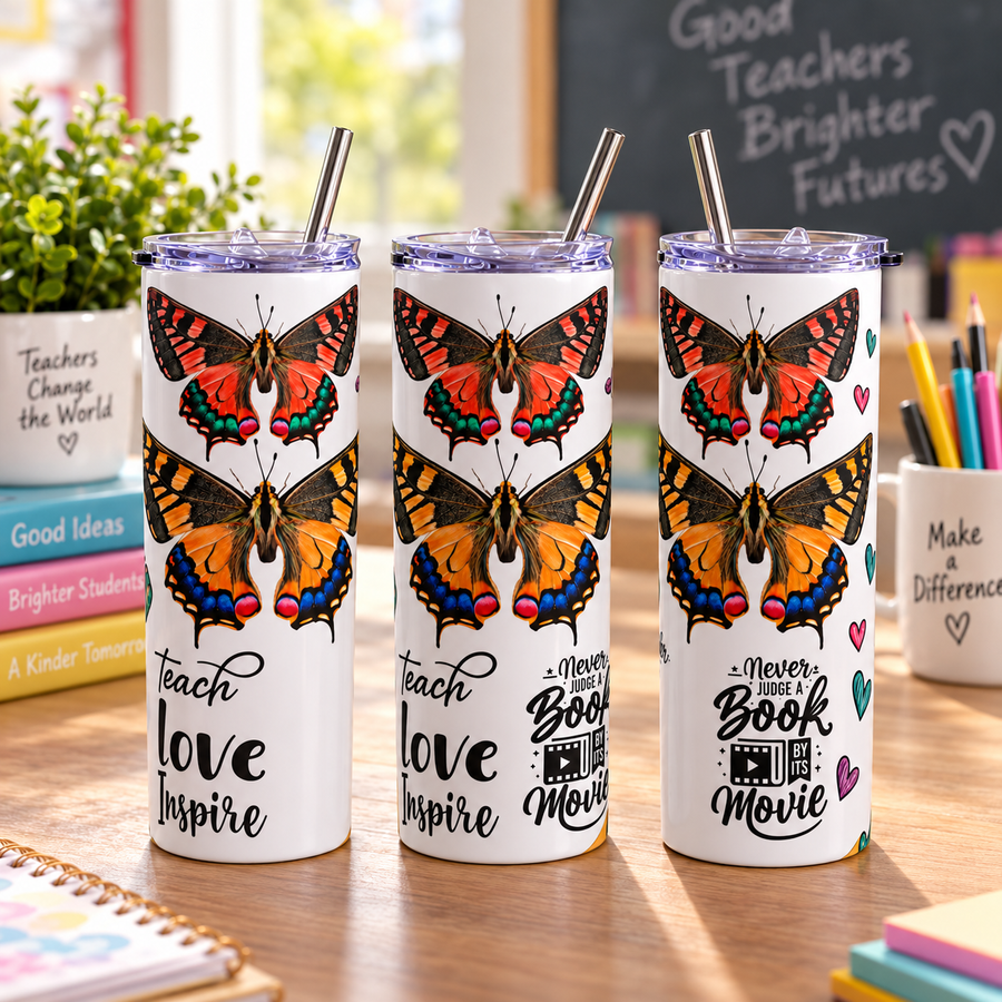 Teach Love Inspire Butterfly 20oz Skinny Tumbler