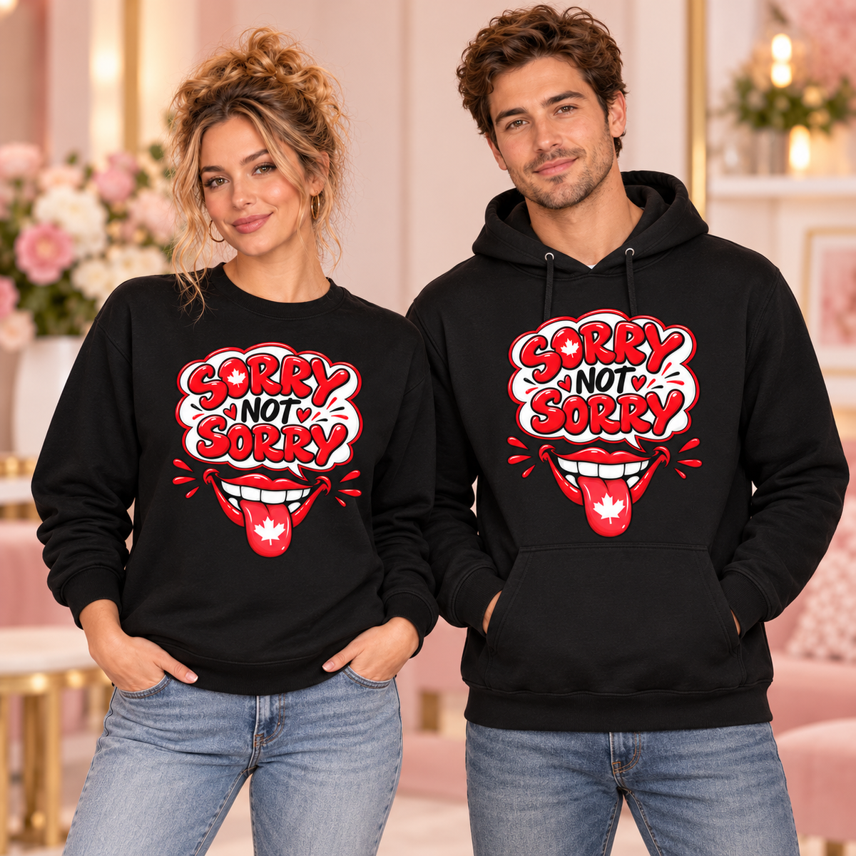 Sorry Not Sorry black crewneck sweatshirt and hoodie