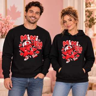 Mini Eh black crewneck sweatshirt and hoodie