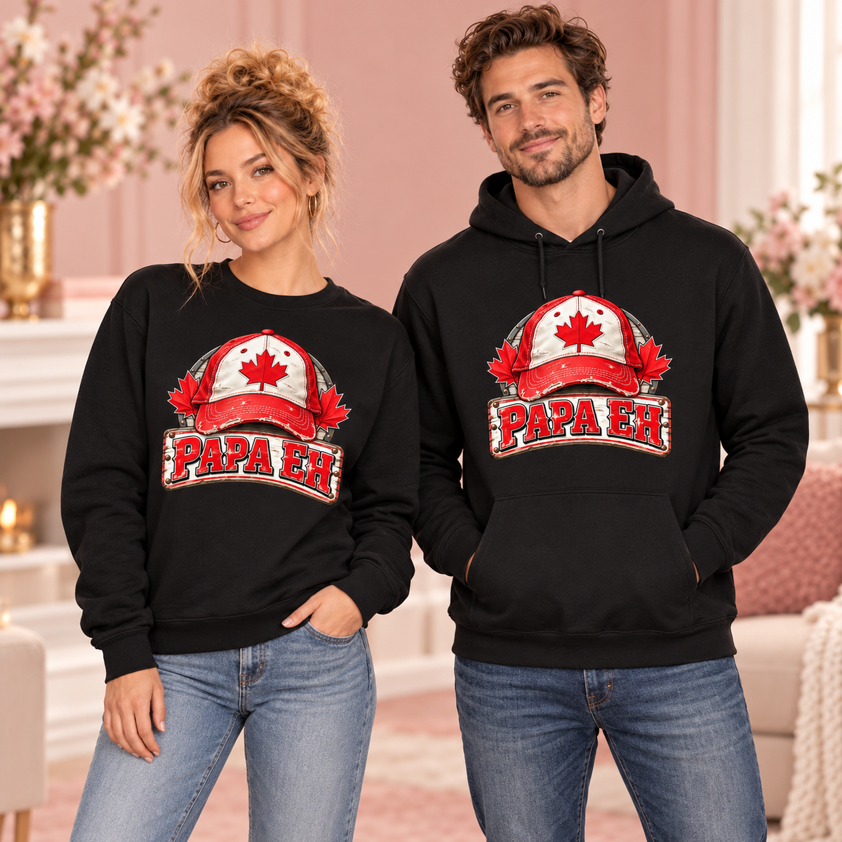Papa Eh black crewneck sweatshirt and hoodie