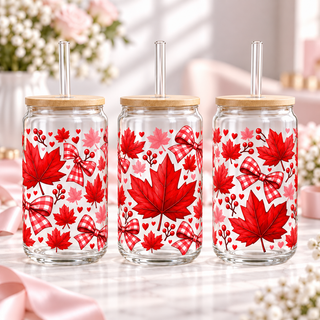 Gingham Maple clear 16oz glass can