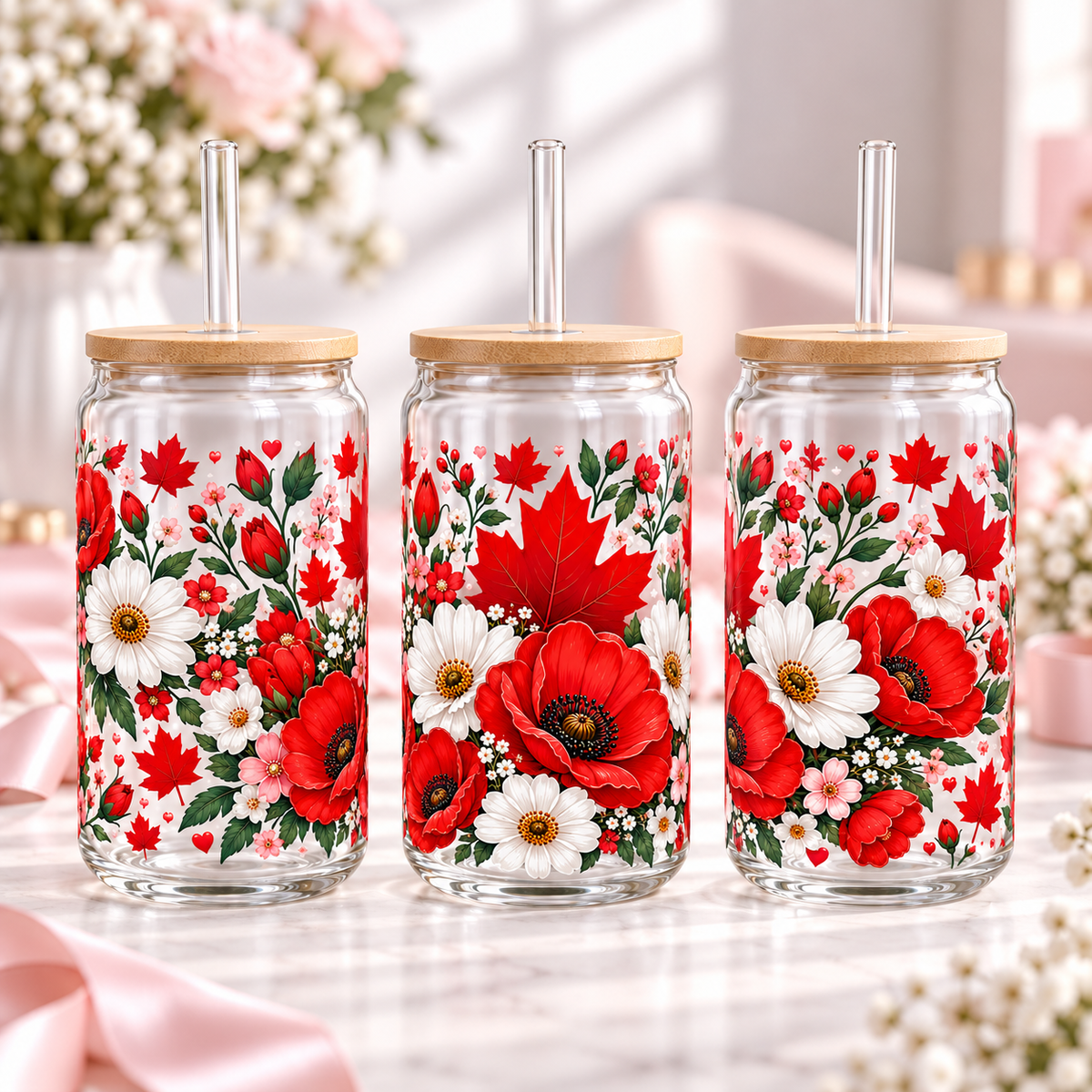 Canadian Florals clear 16oz glass can