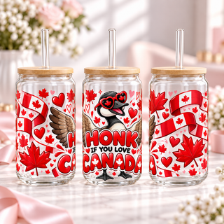 Honk for Canada clear 16oz glass can