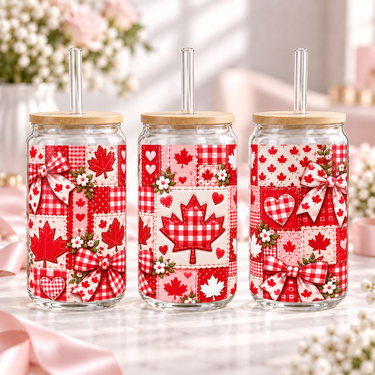 Canadian Patchwork clear 16oz glass can
