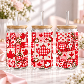 Canadian Patchwork clear 16oz glass can