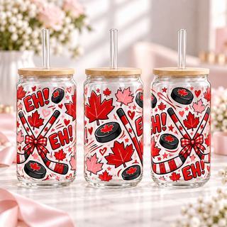 Hockey Eh clear 16oz glass can