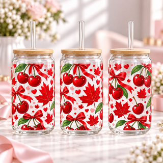 Cherries & Maple clear 16oz glass can