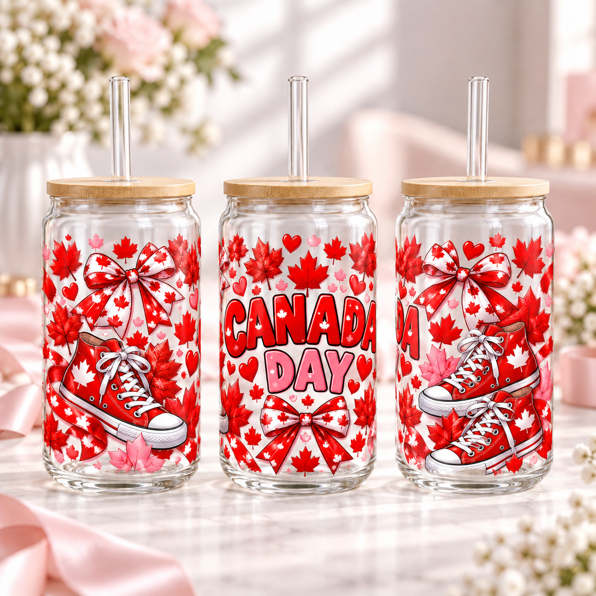 Canada Day Sneakers clear 16oz glass can