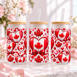 Flag Hearts frosted 16oz glass can