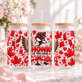 Honk for Canada frosted 16oz glass can