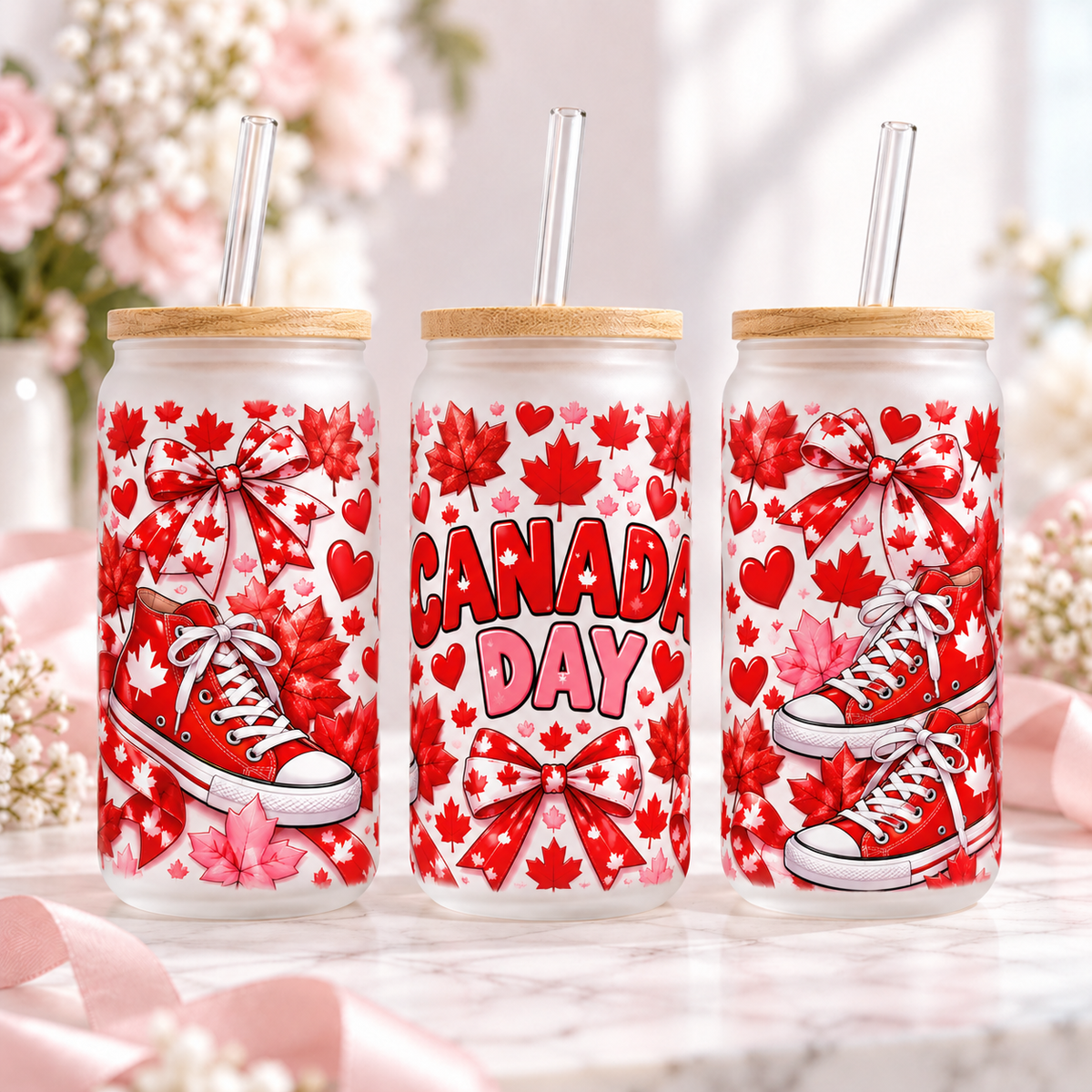 Canada Day Sneakers frosted 16oz glass can