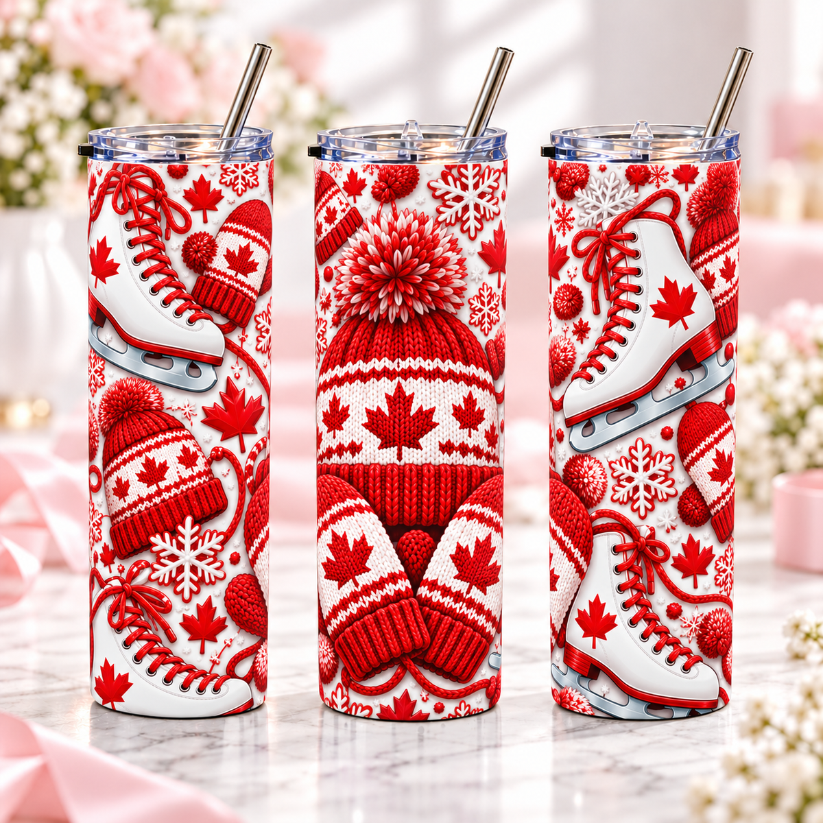 Canadian Winter 20oz metal tumbler, complementary views of one design