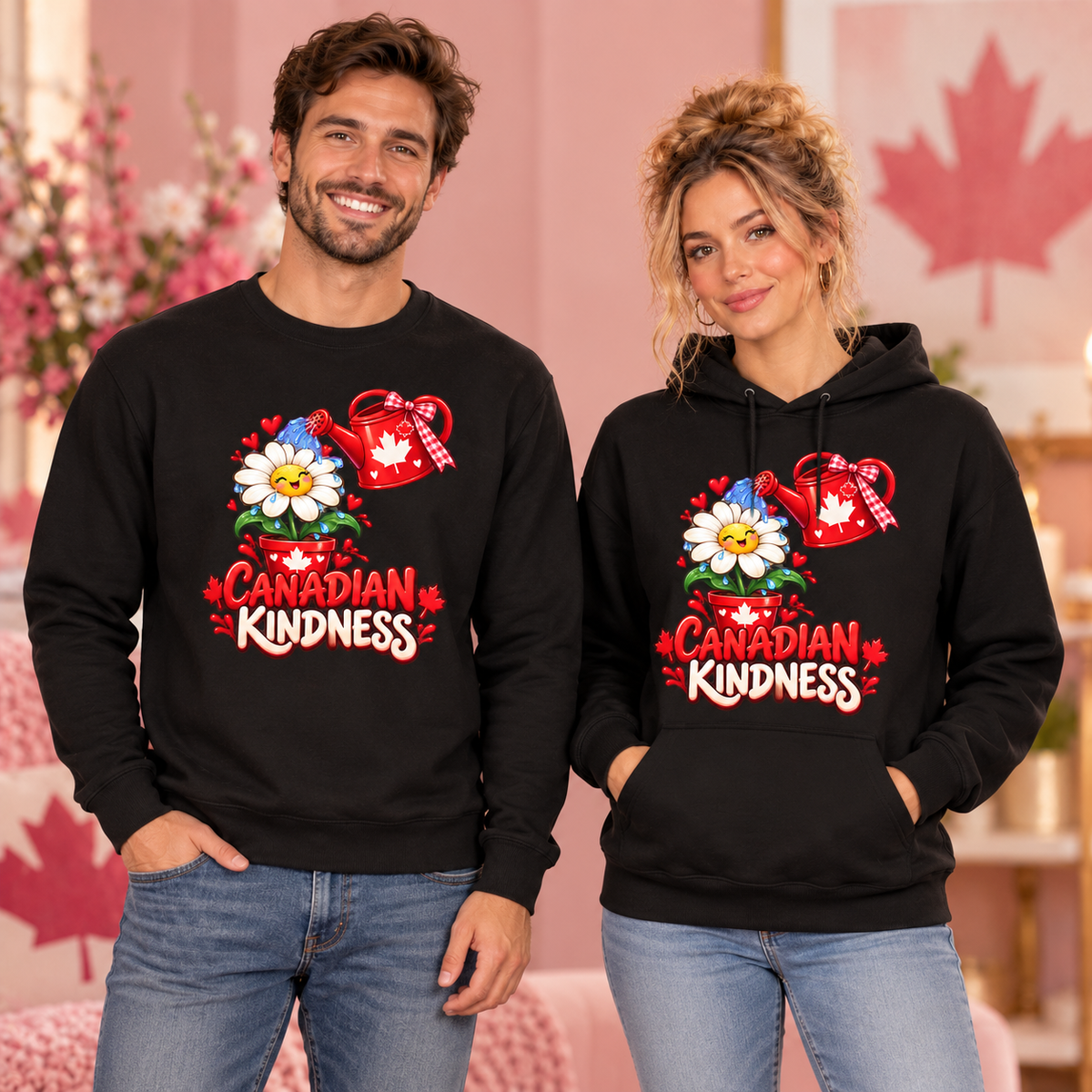 Canadian Kindness black crewneck sweatshirt and hoodie