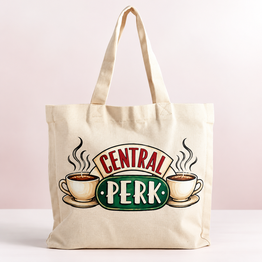 Coffeehouse-Inspired Canvas Tote – Coffee Lover & Sitcom Fan Bag