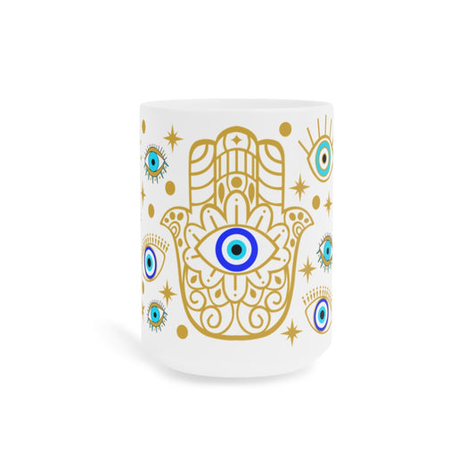 Hamsa Evil Eye Mug – Boho Protection Symbol Coffee Cup
