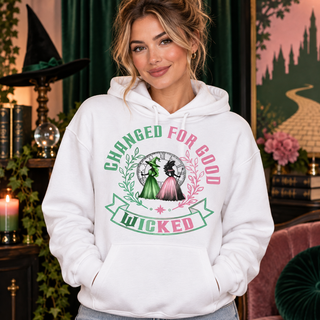 Changed for Good design on white hoodie model
