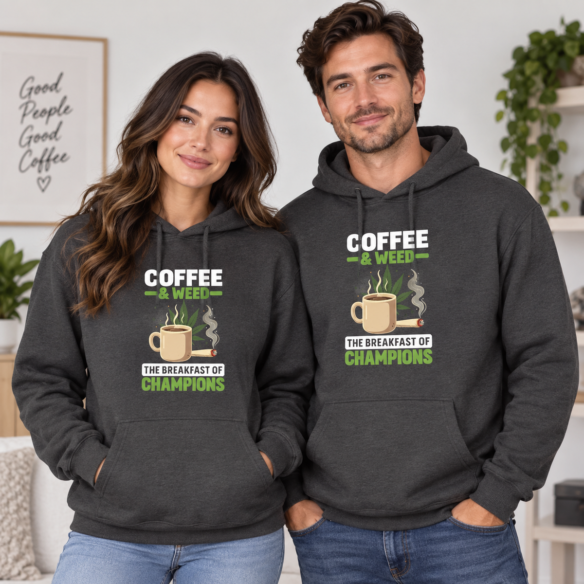 Coffee And Weed Breakfast Of Champions on Charcoal Hoodie