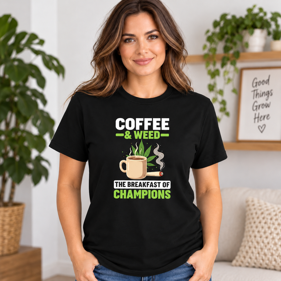 Coffee And Weed Breakfast Of Champions Graphic Apparel – T-Shirt, Crewneck & Hoodie