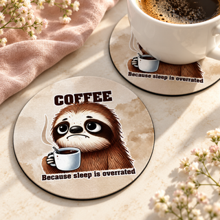Coffee Because Sleep Is Overrated Sloth Round coaster set of two