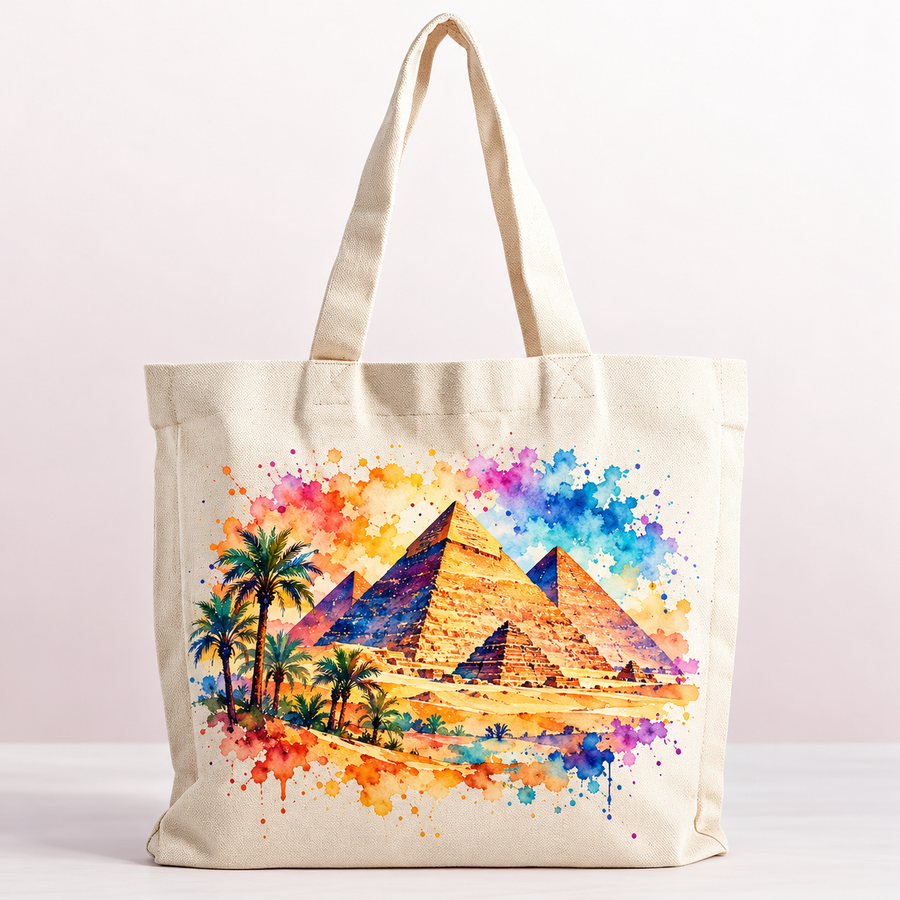 Egyptian Pyramid Watercolor Canvas Tote – Egypt Travel Gift