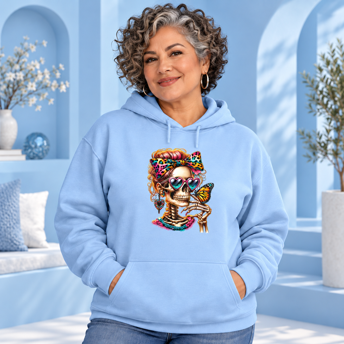 Antisocial women’s light-blue hoodie mockup