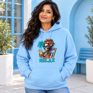 Sip Back & Relax women’s light-blue hoodie mockup