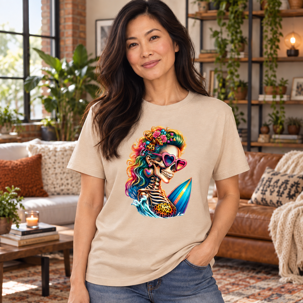 Let's Surf women’s beige T-shirt mockup