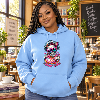 Donut Care women’s light-blue hoodie mockup