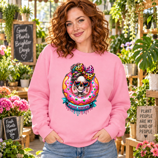 Donut Disturb women’s pink crewneck mockup
