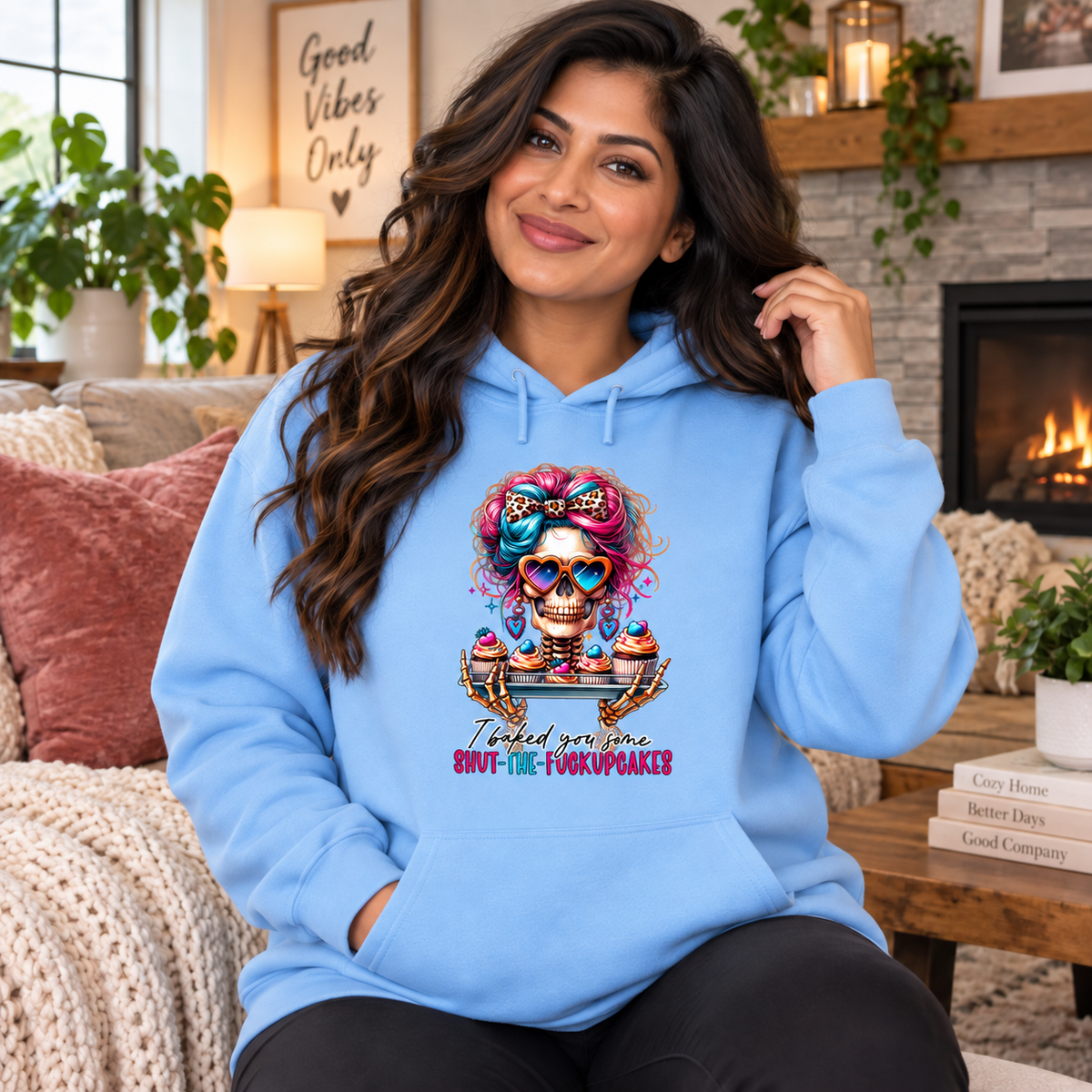Shut-the-Fupcakes women’s light-blue hoodie mockup