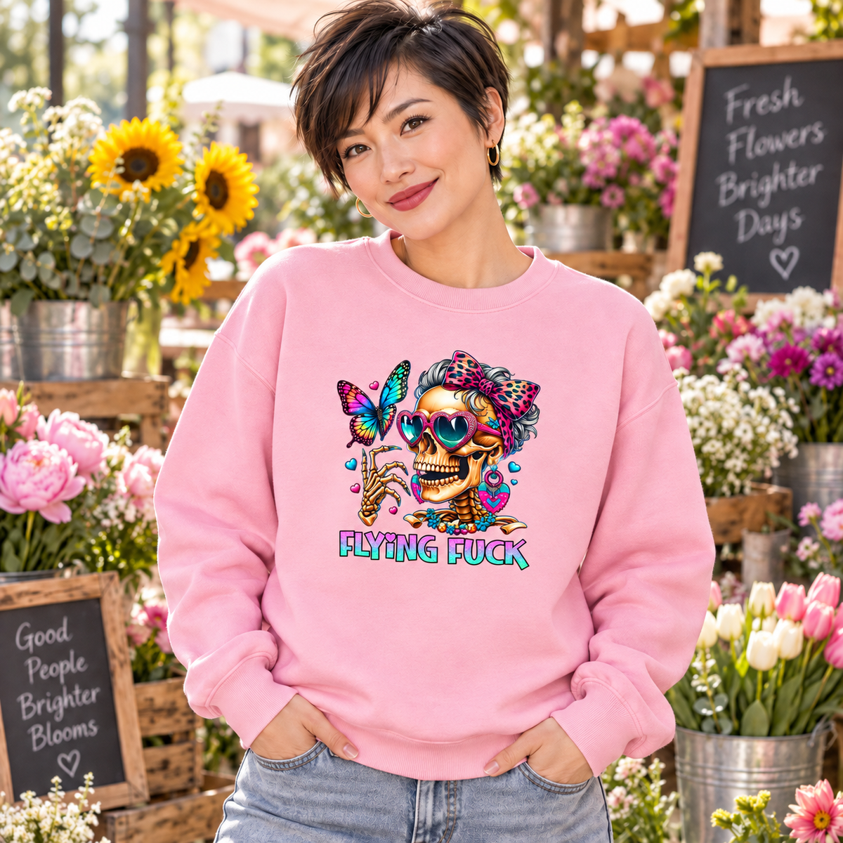 My Last Flying Fuck women’s pink crewneck mockup