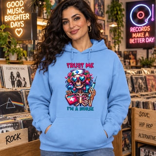 Trust Me, I'm a Nurse women’s light-blue hoodie mockup