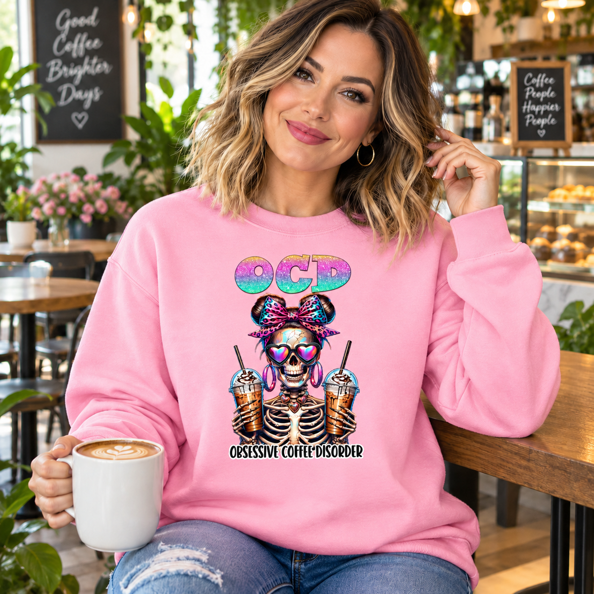 OCD – Obsessive Coffee Disorder women’s light-blue hoodie mockup