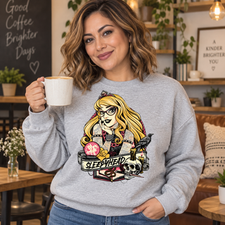 Woman wearing Sleepyhead light-grey crewneck
