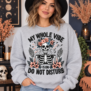 Model wearing My Whole Vibe Is on Do Not Disturb crewneck