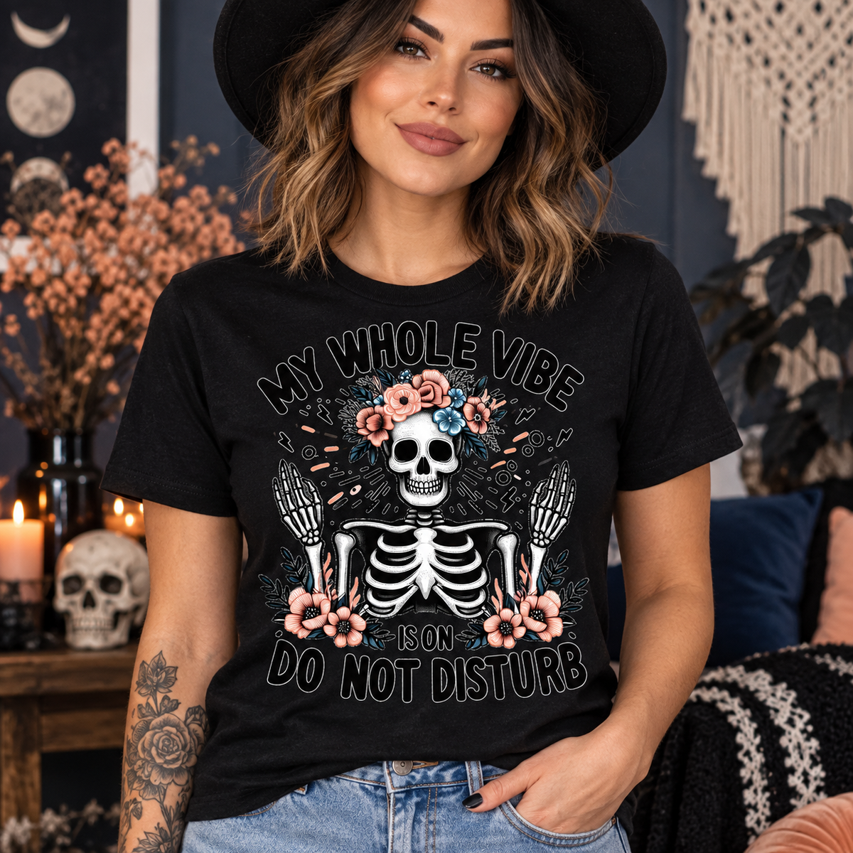 Model wearing My Whole Vibe Is on Do Not Disturb T-shirt