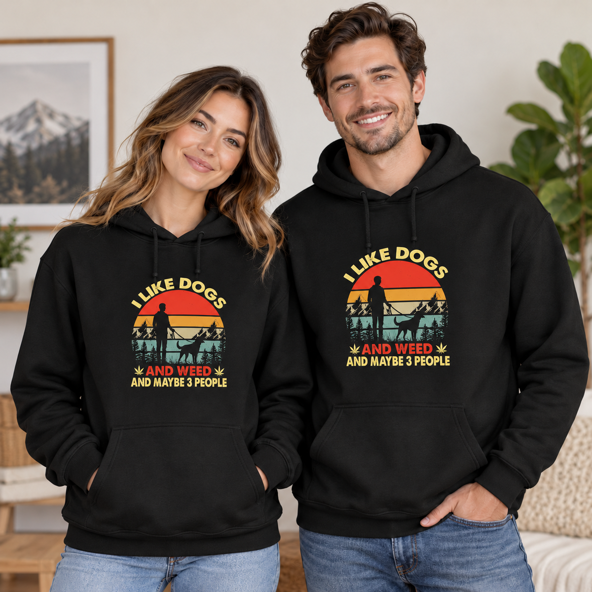 I Like Dogs And Weed Graphic Apparel on Black Hoodie