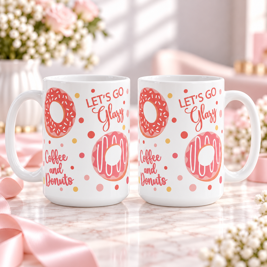 Coffee & Donuts Mug – Let’s Go Glazy Funny Coffee Cup