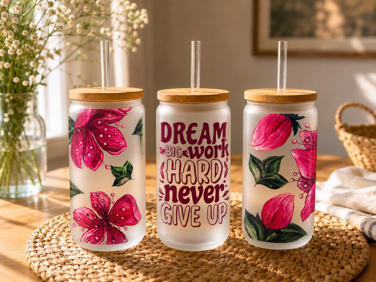 Dream Big Work Hard 16oz frosted glass tumbler