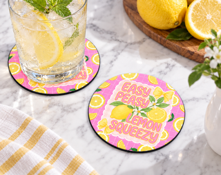Easy Peasy Lemon Squeezy Coaster – Cute Citrus Home Decor — Round set of 2