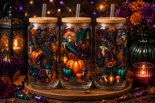 Enchanted Mushroom Witch Halloween Glass Can Tumbler – alternate lifestyle view