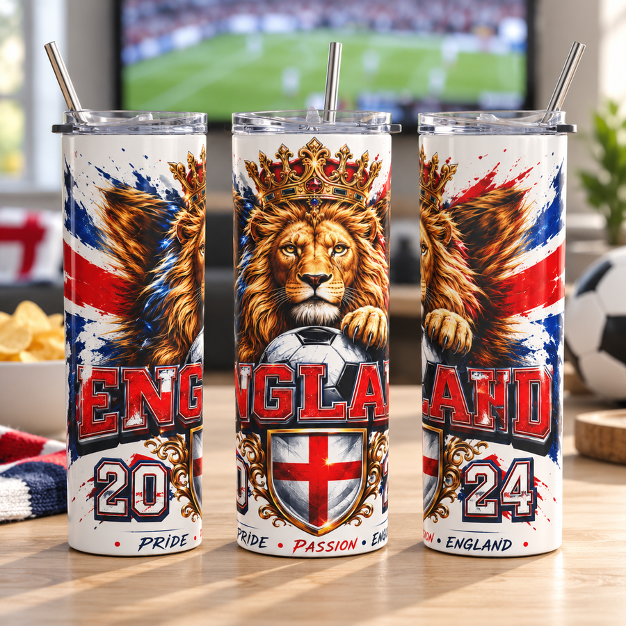 England 2026 Football Tumbler – Royal Lion Soccer Fan Cup