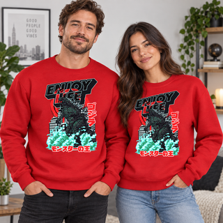 Enjoy Life Monster on Red Crewneck
