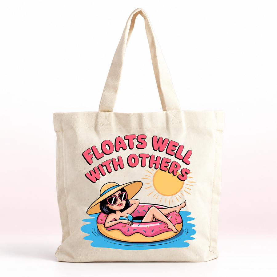 Floats Well With Others Canvas Tote – Funny Poolside Summer Bag