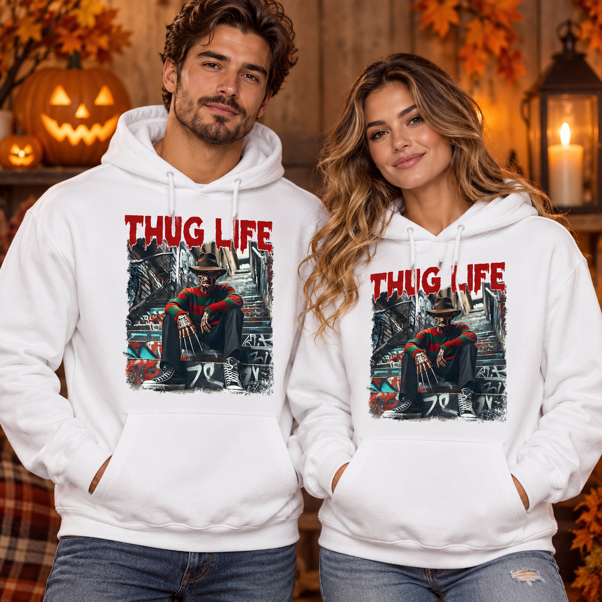 Freddy Thug Life men and women white hoodie mockup