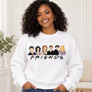Friends Cast Group on White Crewneck
