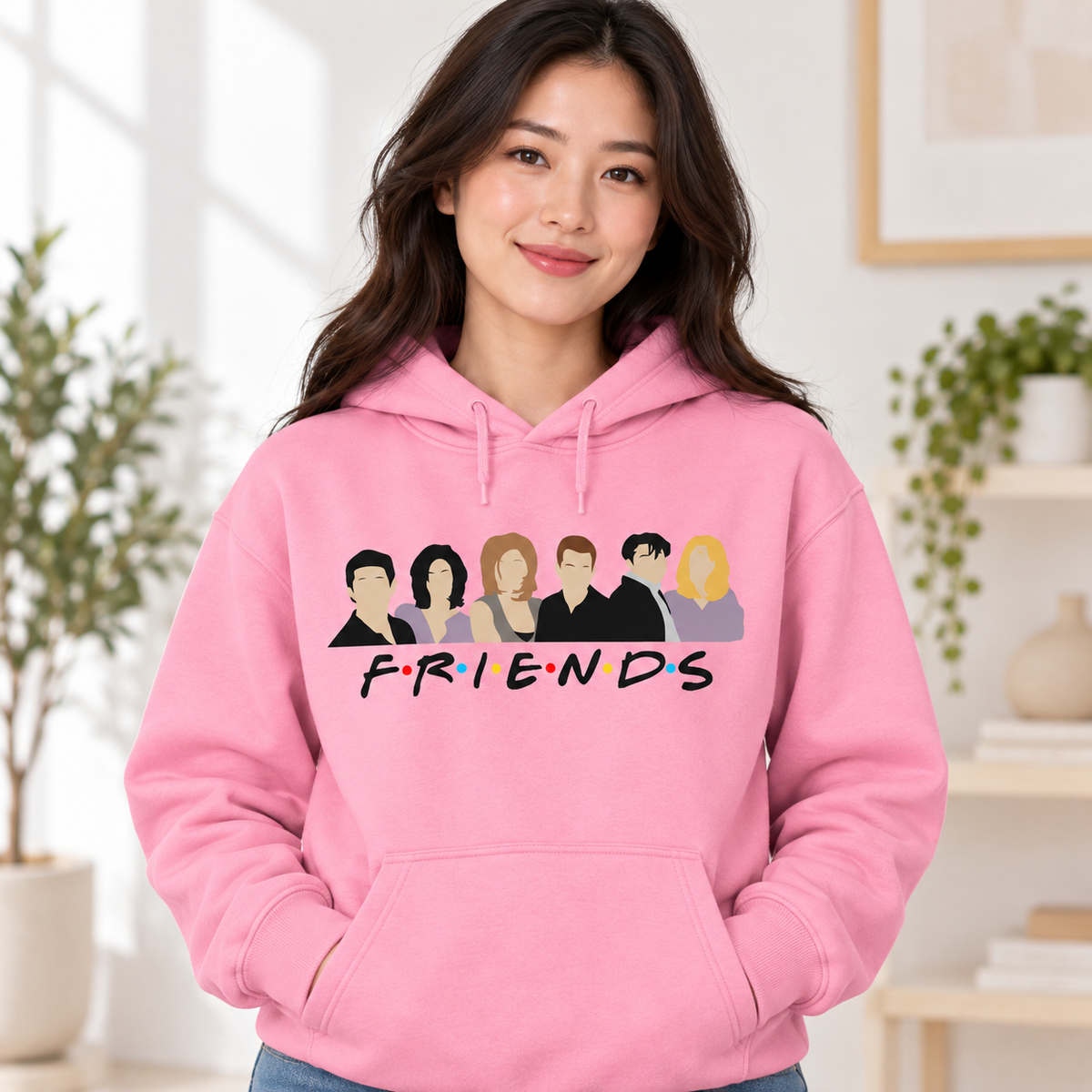 Friends Cast Group on Pink Hoodie