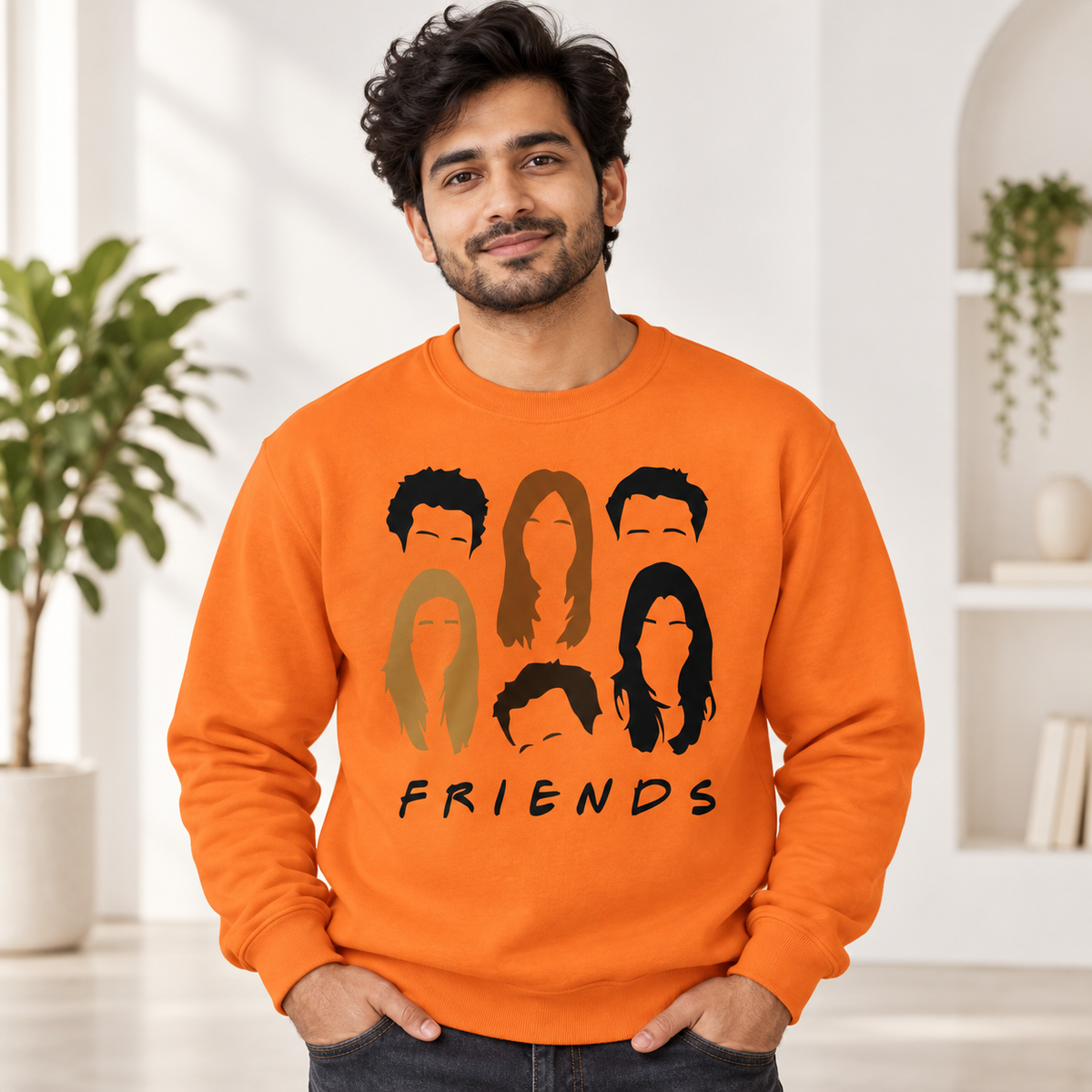 Friends Cast Portrait on Orange Crewneck