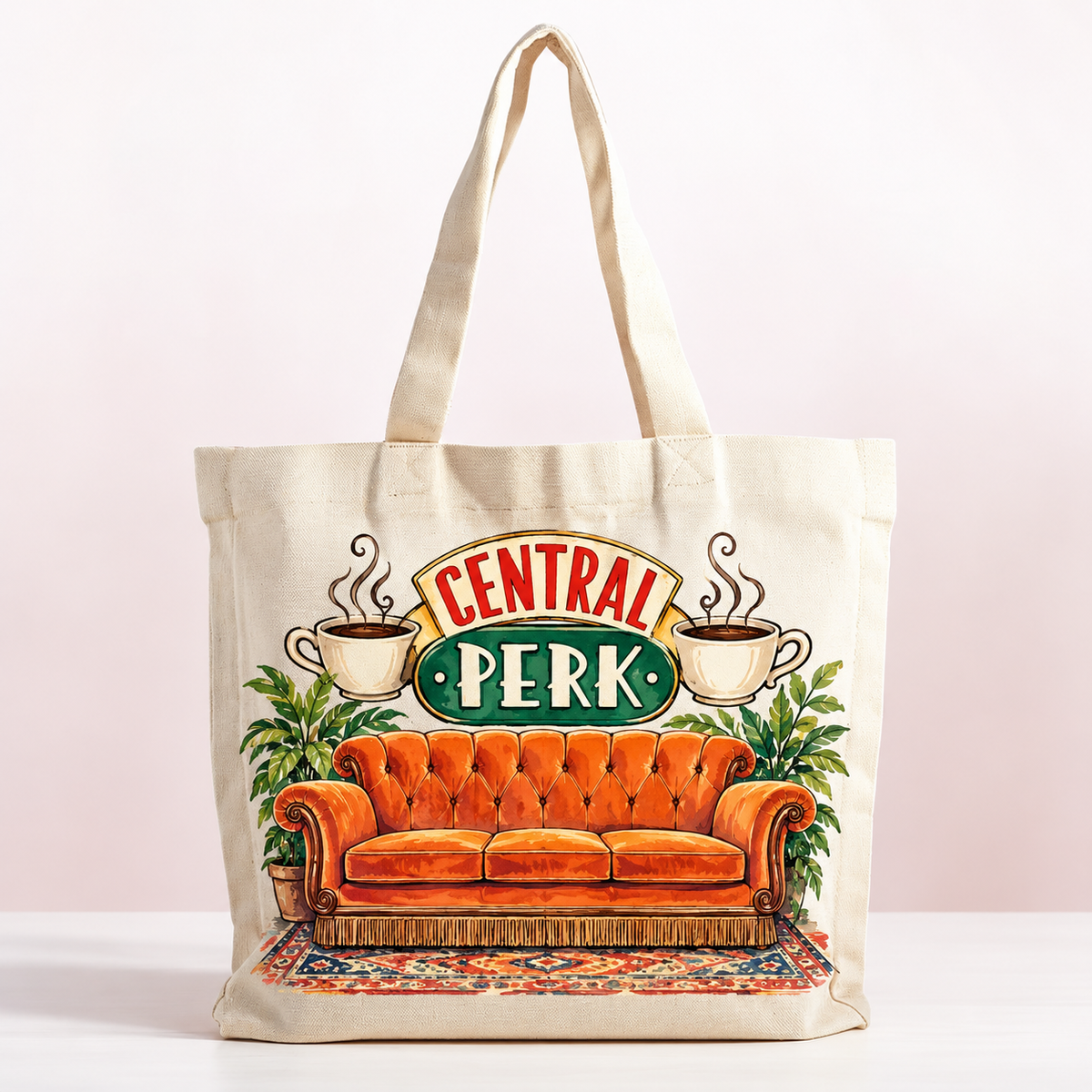 Coffeehouse Couch Canvas Tote – Retro Sitcom Fan Bag — product mockup