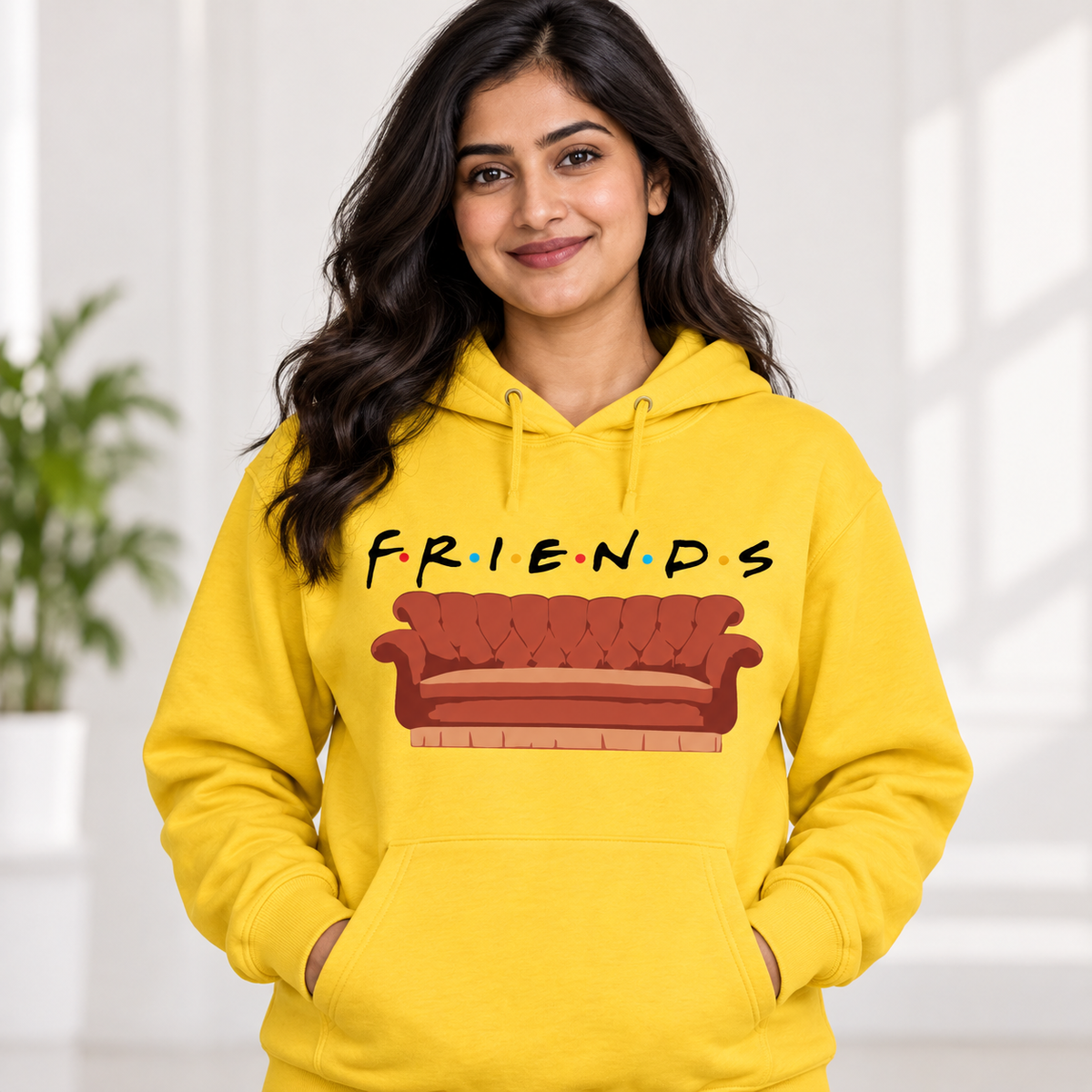 Friends Couch on Yellow Hoodie